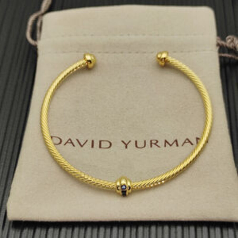 David Yurman Gold 3mm Round Blue Diamond Bracelet